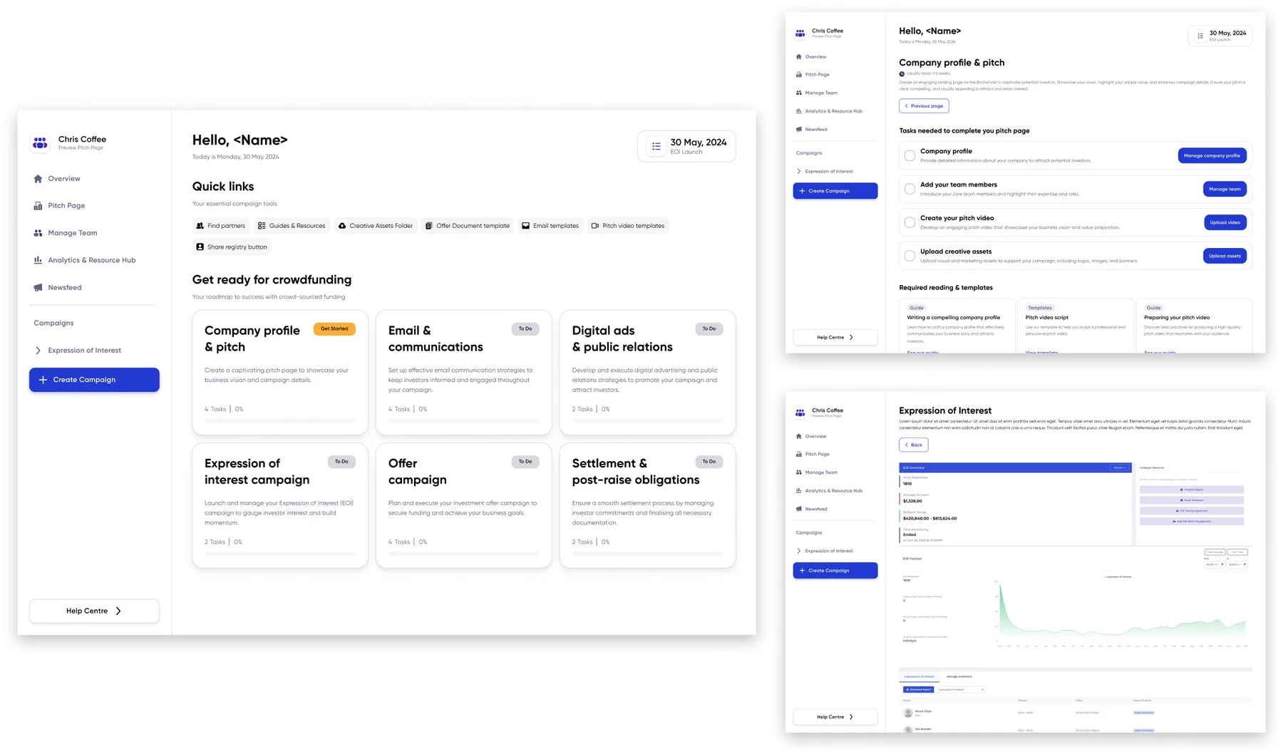 High-fidelity dashboard screens